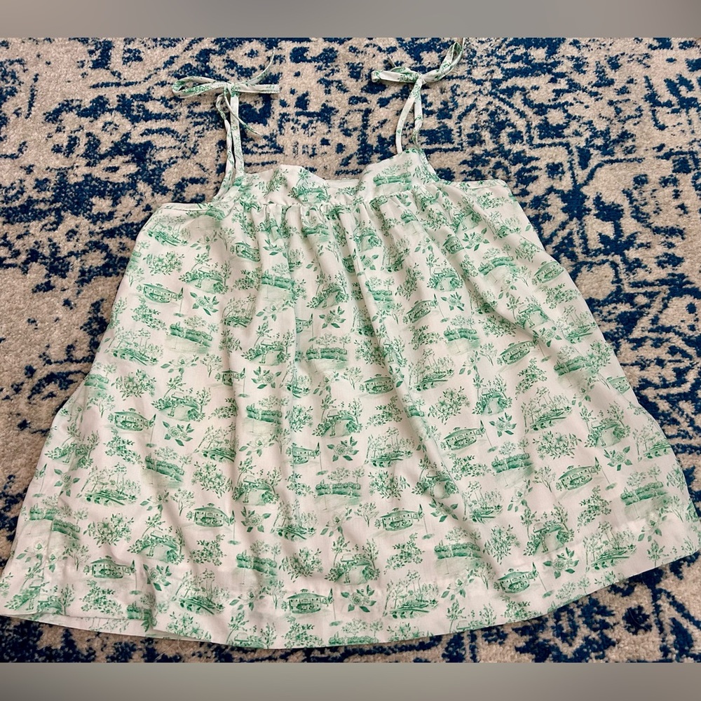 Women’s Green Toile Top Augusta Golf Print Tie Strap Blouse Small Oversized